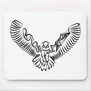 Black and White Tribal Flying Owl Mouse Mat