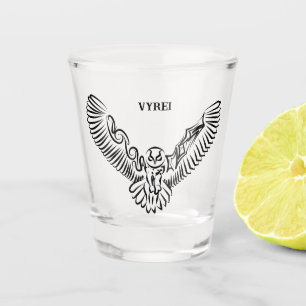 Black and White Tribal Flying Owl Shot Glass
