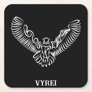Black and White Tribal Flying Owl Square Paper Coaster
