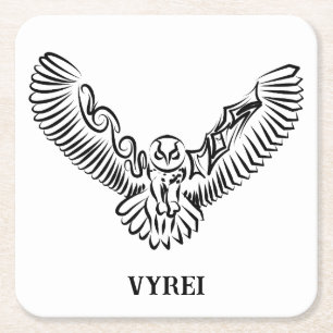 Black and White Tribal Flying Owl Square Paper Coaster