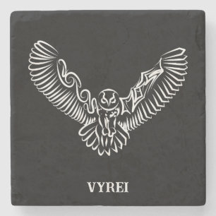 Black and White Tribal Flying Owl Stone Coaster