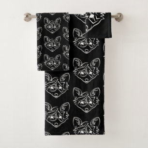 Black and White Tribal Fox Bath Towel Set