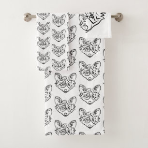 Black and White Tribal Fox Bath Towel Set