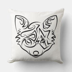 Black and White Tribal Fox Cushion