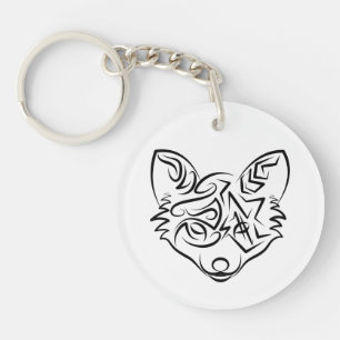 Black and White Tribal Fox Key Ring