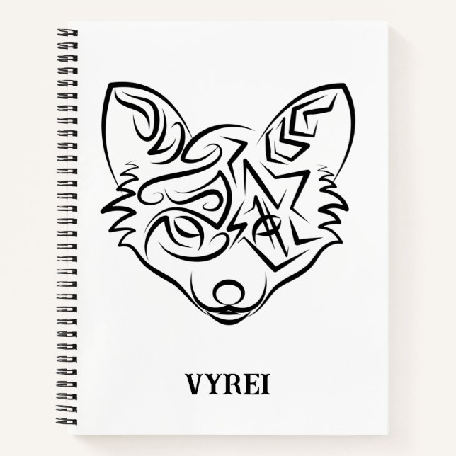 Black and White Tribal Fox Notebook (Front)