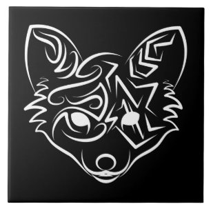 Black and White Tribal Fox Tile