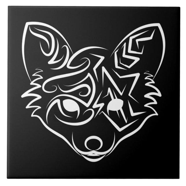 Black and White Tribal Fox Tile (Front)
