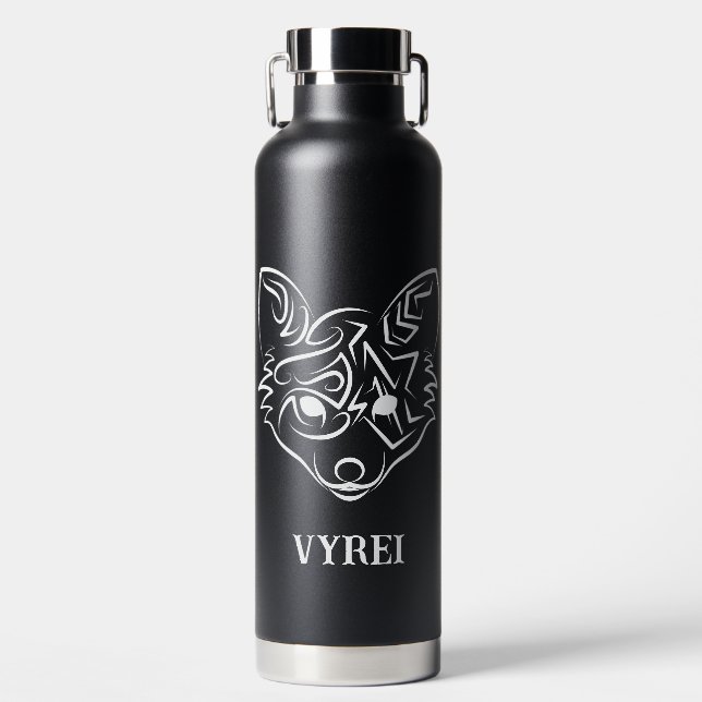Black and White Tribal Fox Water Bottle (Front)