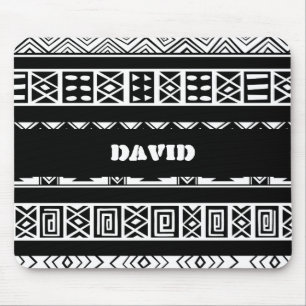 Black And White Tribal Geometric Pattern Mouse Mat
