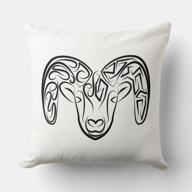 Black and White Tribal Goat / Sheep Cushion (Front)