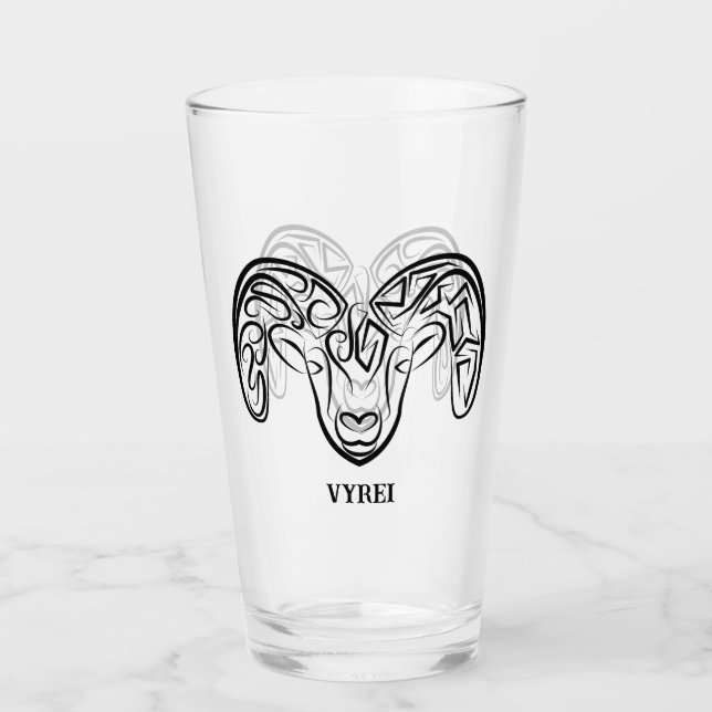 Black and White Tribal Goat / Sheep Glass (Front)