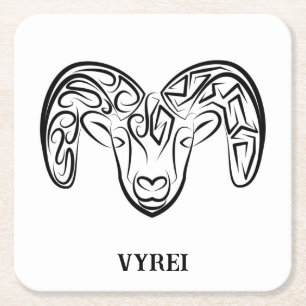Black and White Tribal Goat / Sheep Square Paper Coaster