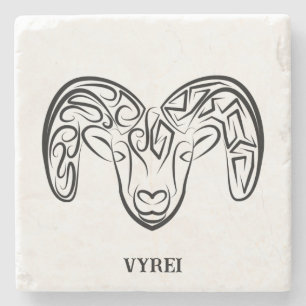 Black and White Tribal Goat / Sheep Stone Coaster