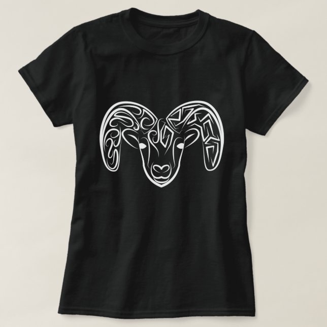 Black and White Tribal Goat / Sheep T-Shirt (Design Front)
