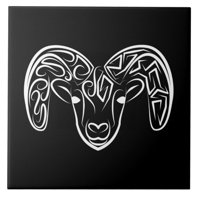 Black and White Tribal Goat / Sheep Tile (Front)