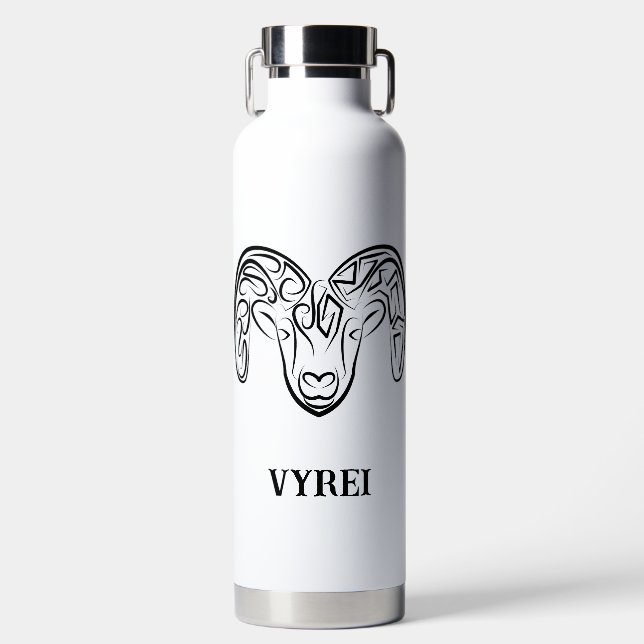 Black and White Tribal Goat / Sheep Water Bottle (Front)