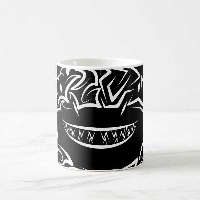 Black and White Tribal Great White Shark Coffee Mug (Center)