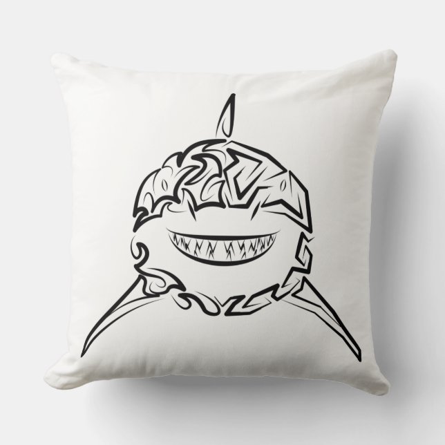 Black and White Tribal Great White Shark Cushion (Front)