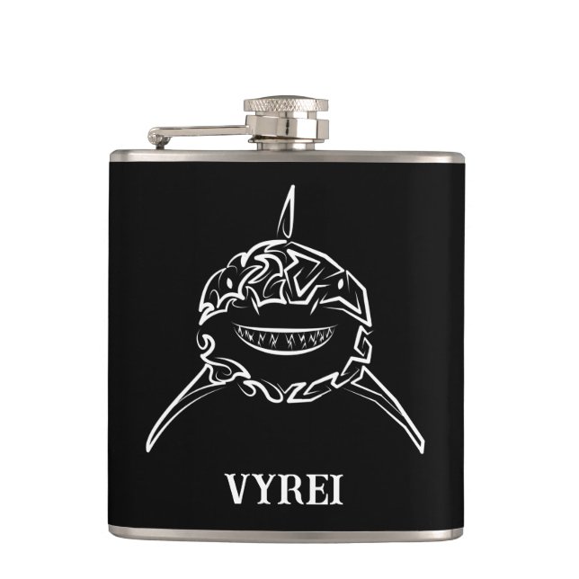 Black and White Tribal Great White Shark Hip Flask (Front)