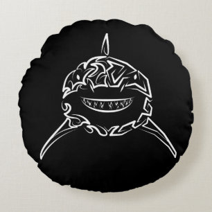 Black and White Tribal Great White Shark Round Cushion
