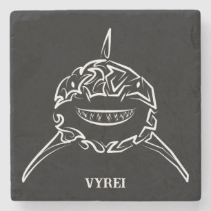 Black and White Tribal Great White Shark Stone Coaster