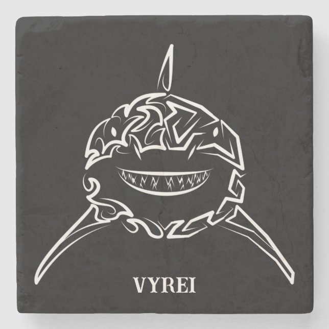Black and White Tribal Great White Shark Stone Coaster (Front)