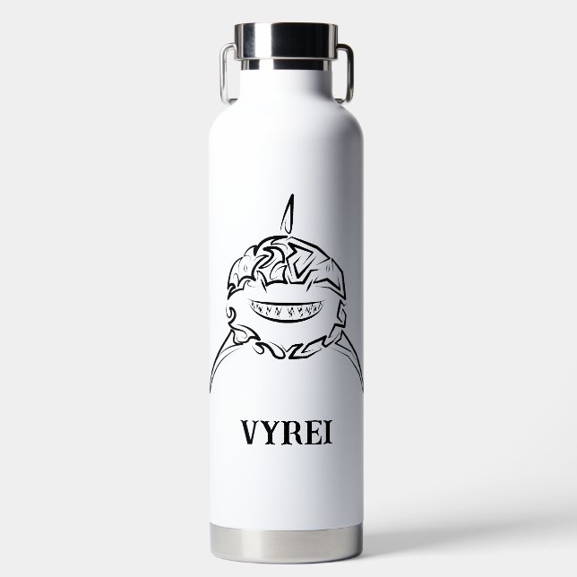 Black and White Tribal Great White Shark Water Bottle (Front)