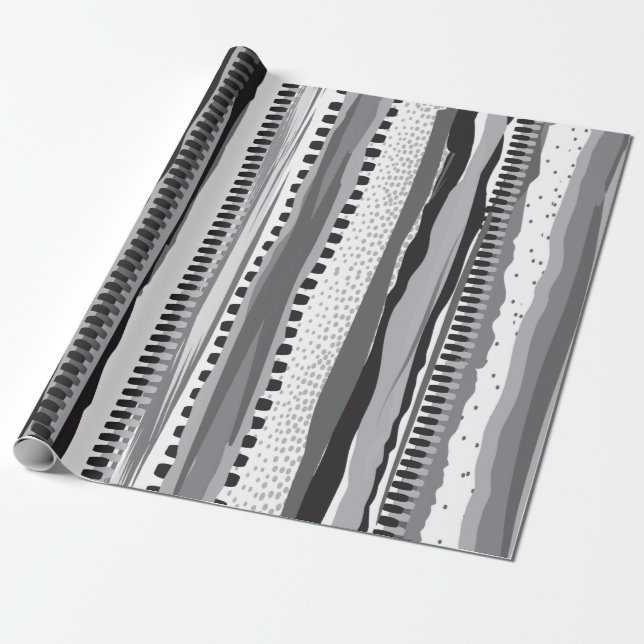 Black and white tribal hand drawn pattern wrapping paper (Unrolled)