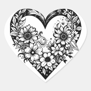 Black and White Tribal Heart Heart Sticker
