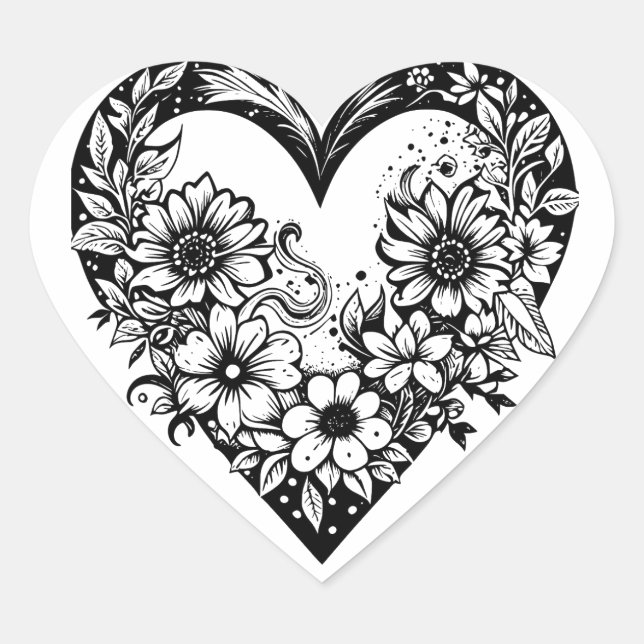 Black and White Tribal Heart Heart Sticker (Front)