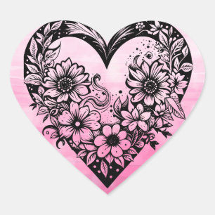 Black and White Tribal Heart Heart Sticker