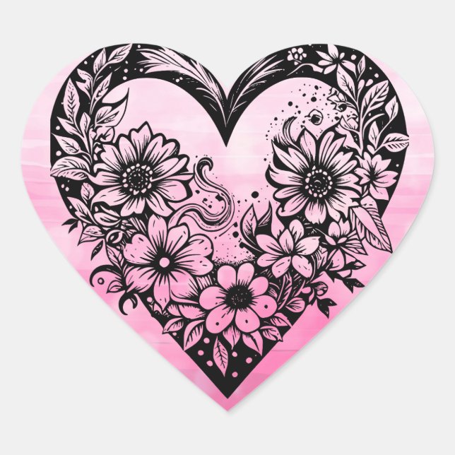 Black and White Tribal Heart Heart Sticker (Front)