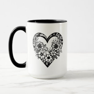 Black and White Tribal Heart Personalised Mug