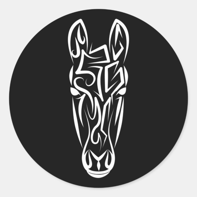 Black and White Tribal Horse Classic Round Sticker (Front)