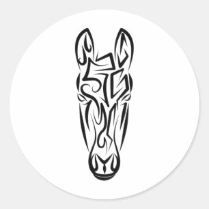 Black and White Tribal Horse Classic Round Sticker