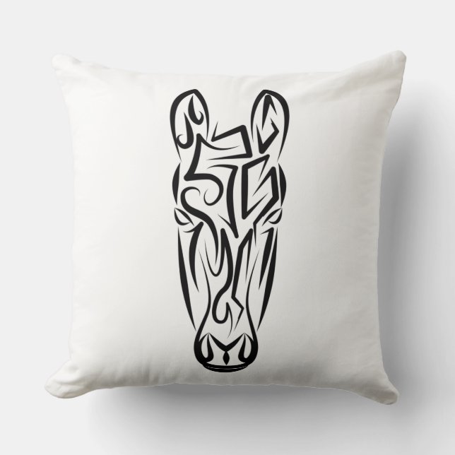 Black and White Tribal Horse Cushion (Front)