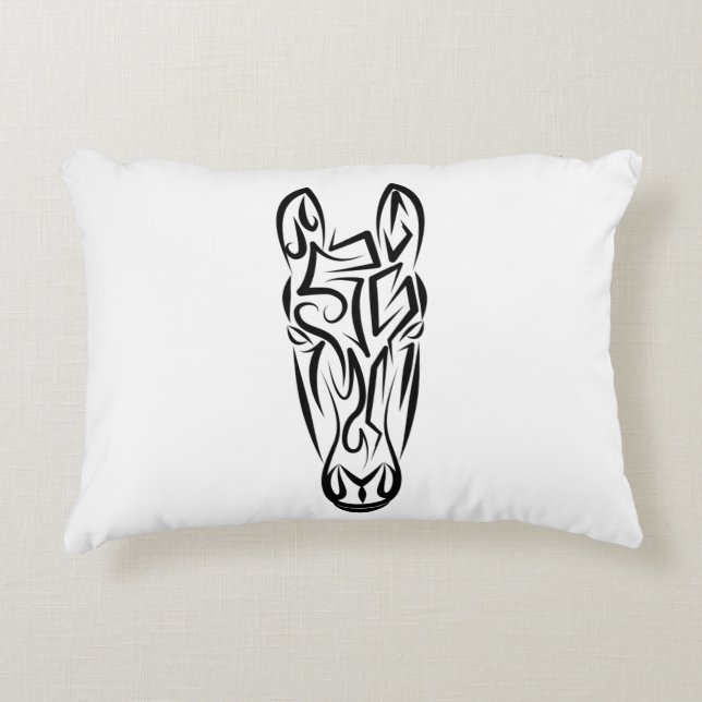 Black and White Tribal Horse Decorative Cushion (Front)