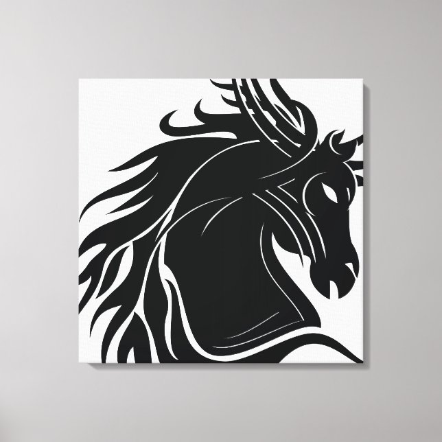 Black and white tribal horse head canvas print (Front)