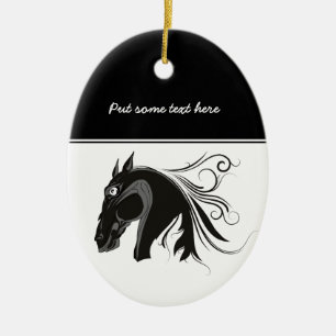 Black and white tribal horse head custom ornament