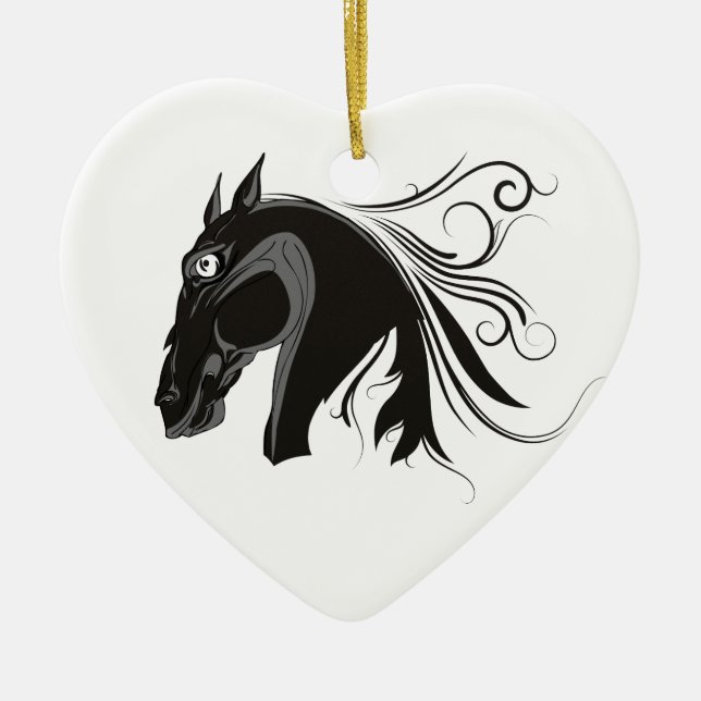 Black and white tribal horse head custom ornament (Front)