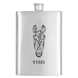 Black and White Tribal Horse Hip Flask