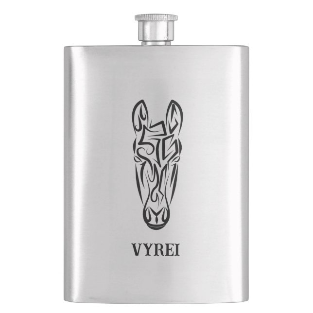 Black and White Tribal Horse Hip Flask (Front)