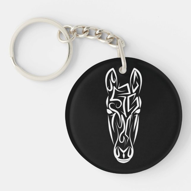 Black and White Tribal Horse Key Ring (Front)
