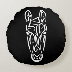 Black and White Tribal Horse Round Cushion