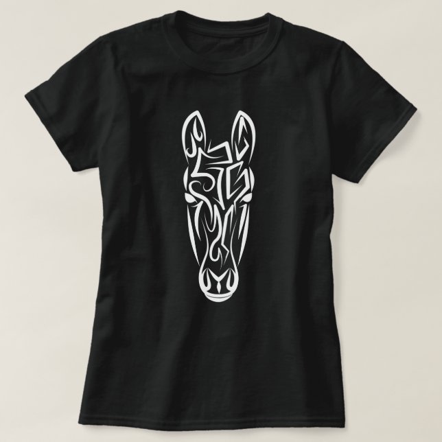 Black and White Tribal Horse T-Shirt (Design Front)