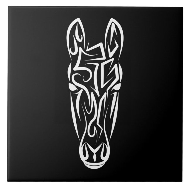 Black and White Tribal Horse Tile (Front)