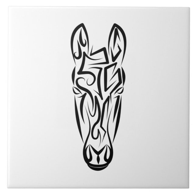 Black and White Tribal Horse Tile (Front)