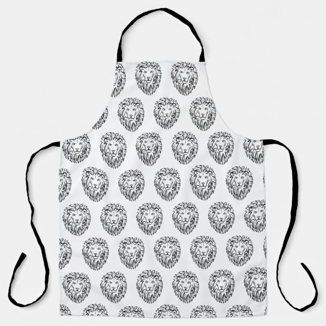Black and White Tribal Lion Apron (Front)