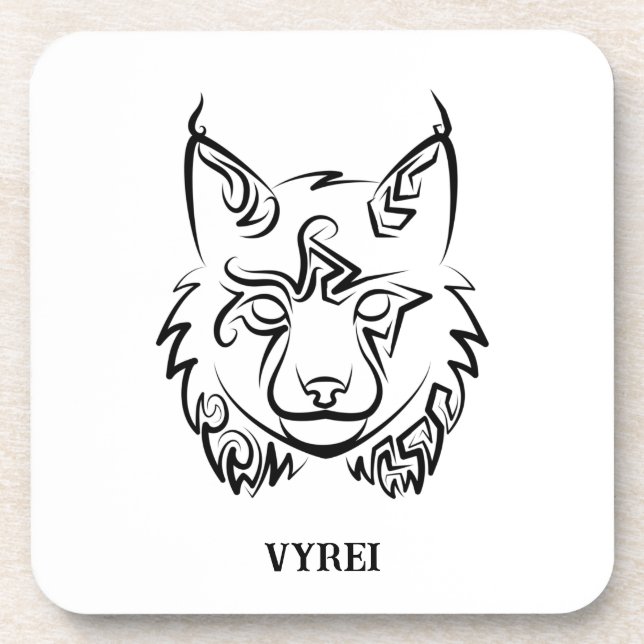 Black and White Tribal Lion Beverage Coaster (Front)
